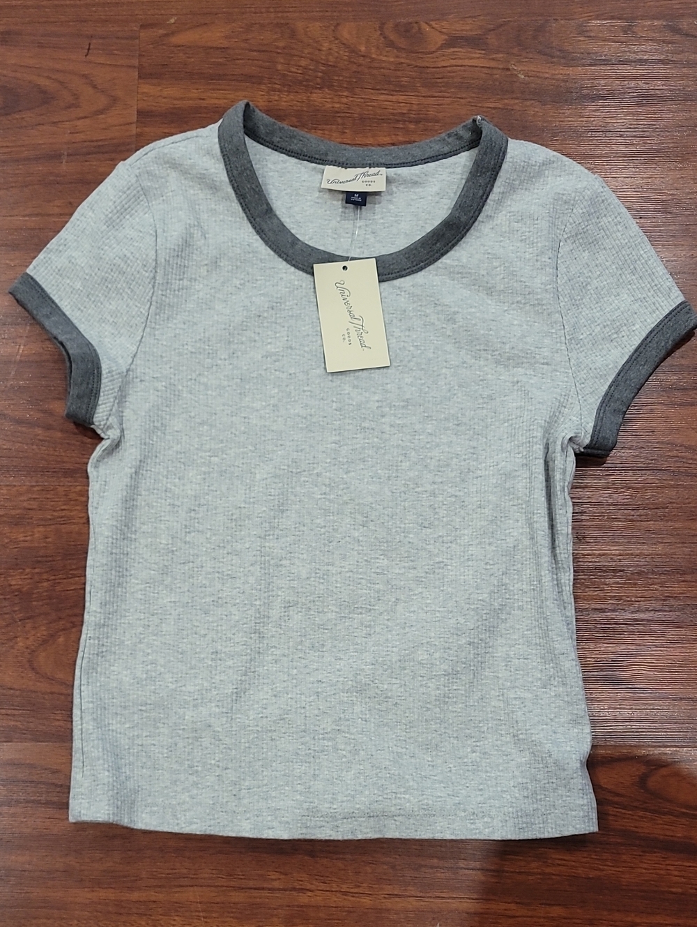 Light Gray Ribbed Tee with Dark Gray Trim